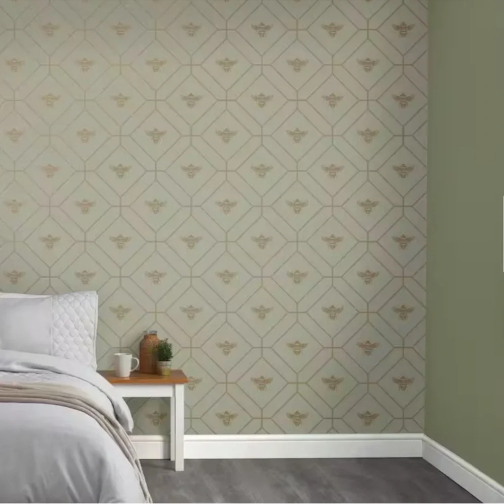 Holden Honeycomb bee green metallic wallpaper 3 rolls: 56 sq ft each